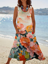 Load image into Gallery viewer, Women's Floral  Art Print Casual Linen Dress