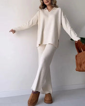 Load image into Gallery viewer, V-neck casual slit knitted two-piece set