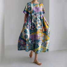 Load image into Gallery viewer, Vintage Japanese Floral Fan Printed Casual Midi Dress