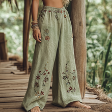 Load image into Gallery viewer, Bohemian Holiday Style Retro Linen Floral Ethnic Totem Print Casual Pants