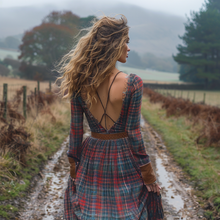 Load image into Gallery viewer, Women's Retro Pastoral Style Plaid Long-sleeve Sexy Maxi Long Dress