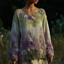 Load image into Gallery viewer, Vintage Purple Flowers Embroidered Gradient Linen Tunic