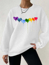 Load image into Gallery viewer, Women's Rainbow Love Heart Waffle Sweatshirt Waffle Sweatshirt