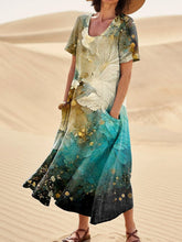 Load image into Gallery viewer, Glitter And  Feather Collage Art Printed Women's Linen Pocket Dress