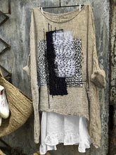 Load image into Gallery viewer, Frayed Patch Japanese Sashiko Art Linen Blend Tunic