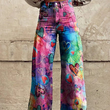 Load image into Gallery viewer, Women's Colorful Heart Print Casual Wide Leg Pants 4694