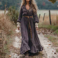 Load image into Gallery viewer, Women's Vintage V-neck Linen Long-sleeve Maxi Long Dress