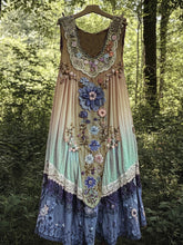 Load image into Gallery viewer, Vintage Boho Lavender Art Linen Patchwork Art Linen Tank Dress