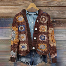 Load image into Gallery viewer, Knitted Crochet Print Hooded Button Down Cardigan