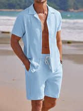 Load image into Gallery viewer, Men's Daily Comfortable Solid Color Puff Wrinkle Short Sleeve Shorts Set