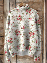 Load image into Gallery viewer, Vintage Lovely Floral Art Print Knit Turtleneck Pullover Sweater