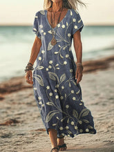 Load image into Gallery viewer, Women's Floral Embroidery Pattern Linen Blend Dress