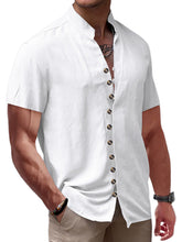 Load image into Gallery viewer, Men's Summer Retro Solid Color Stand Collar Button-Down Short Sleeve Shirt