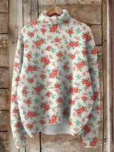 Load image into Gallery viewer, Retro Lovely Floral Art Print Knit Turtleneck Pullover Sweater