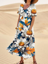 Load image into Gallery viewer, Large White Daisy Floral Pattern Printed Women's Linen Pocket Dress