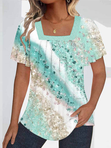 Women Short Sleeve U-neck Polka Dot Printed Graphic Tops