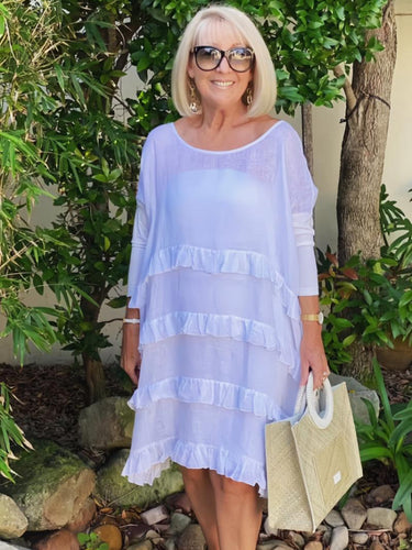 Lace Stitching Cotton and Linen Tunic Midi Dress