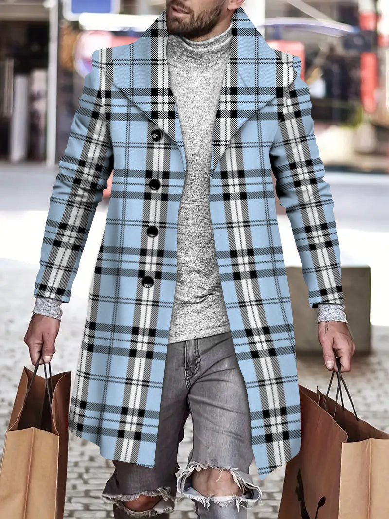 Men's fashion geometric print mid-length coat