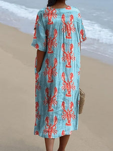 Lobster Repeat Pattern Printed Women's Flowy Dress