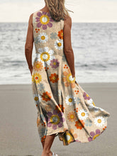 Load image into Gallery viewer, Women's Elegant Flowers Art Print Casual Pocket Pinafore Linen Dress