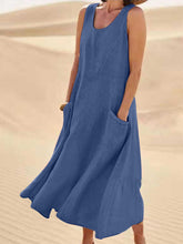 Load image into Gallery viewer, Women Sleeveless Sundress Elegant Round Neck Cotton Linen Solid Long Tank Casual Summer Dress