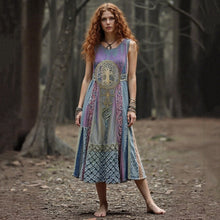 Load image into Gallery viewer, Vintage Tribal Life Of Tree Patchwork Art Linen Tank Dress