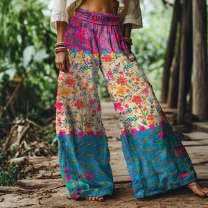 Vintage Bohemian Floral Print Loose Wide-leg Pants