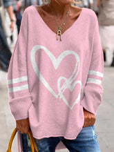 Load image into Gallery viewer, Women's Valentine's Day Heart Pattern Printed Casual V-Neck Long Sleeve T-Shirt