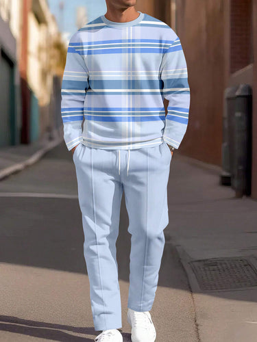 Men's Simple Colorblock Round Neck Casual Sports Set 080