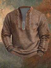 Load image into Gallery viewer, Men's Vintage Knit Print Zip-Up Sweatshirt