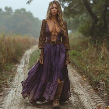 Load image into Gallery viewer, Women's Retro Pastoral Style Lace Long-sleeve Linen Maxi Long Dress