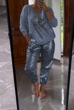 Load image into Gallery viewer, Fashionable Sequin Top And Bronzing Trousers Two-piece Set