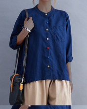 Load image into Gallery viewer, Vintage Cotton and Linen Chic Long-sleeved Button-down Loose Shirt