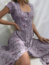 Load image into Gallery viewer, Women's Shift Dress  Short Sleeve Floral Button Front Print Summer