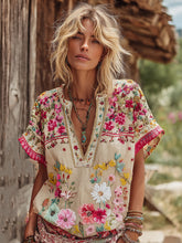 Load image into Gallery viewer, Women's Vintage Floral Art Patchwork Comfy V Neck Shirt