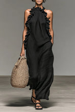 Load image into Gallery viewer, Women's Minimalist Linen-blend Sleeveless Maxi Dress With Ruffle Details