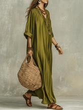 Load image into Gallery viewer, Olive Green Relaxed Bohemian Maxi Dress