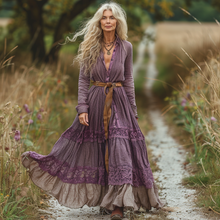 Load image into Gallery viewer, Women's Vintage Pastoral Style V-neck Linen Long-sleeve Maxi Long Dress