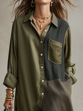 Load image into Gallery viewer, Refined Olive Color-Block Shirt Midi Dress