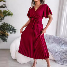 Load image into Gallery viewer, Crossover V-neck Pleated Maxi dress