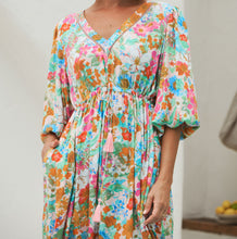 Load image into Gallery viewer, V-neck Printed Lantern Sleeve Tunic Dress