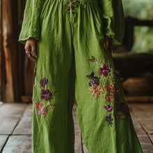Load image into Gallery viewer, Bohemian Holiday Style Retro Linen Floral Ethnic Totem Print Casual Pants