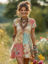 Load image into Gallery viewer, Women's Retro Floral Short Sleeve Dress
