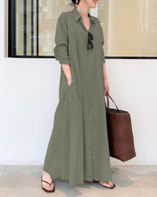 Load image into Gallery viewer, Casual Solid Cotton Linen Shirt Collar Long Sleeve Maxi Dress