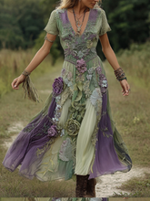 Load image into Gallery viewer, Classy Gradient Purple Lavender And Floral Embroidered Linen Maxi Dress