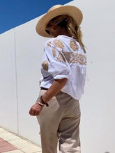 Load image into Gallery viewer, Casual embroidered cotton and linen shirt top