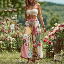 Load image into Gallery viewer, Women's Rose Floral Patchwork Waist Elastic Pocket Pants