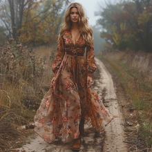 Load image into Gallery viewer, Women's Vintage Country Pastoral Linen Style Long-sleeve Maxi Long Dress