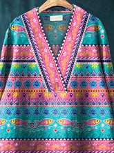 Load image into Gallery viewer, Ethnic Style Fish Pattern Printed Women's Casual Cotton And Linen V-Neck Shirt
