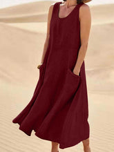 Load image into Gallery viewer, Women Sleeveless Sundress Elegant Round Neck Cotton Linen Solid Long Tank Casual Summer Dress